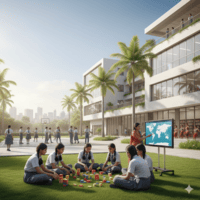 Students collaborating in a modern classroom at a top CBSE international school in Bangalore.
