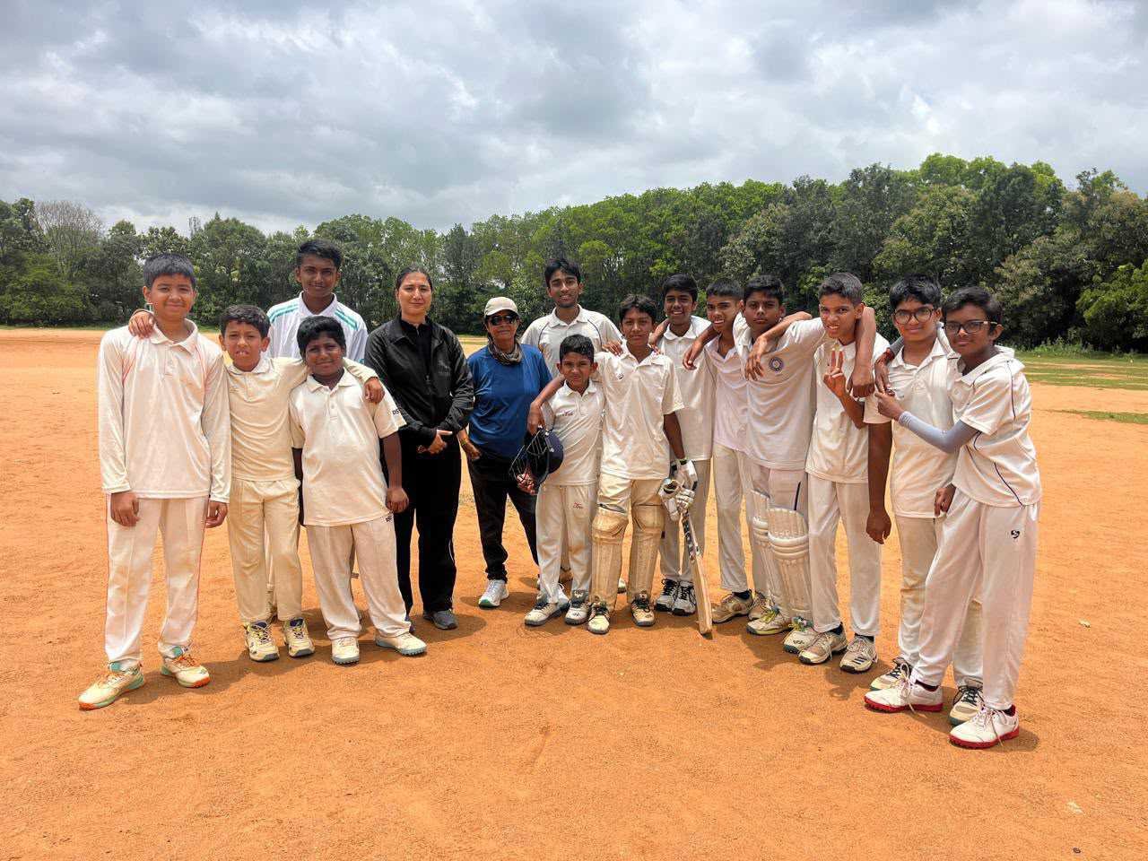 Skalvi International School, JP Nagar, Bangalore, U-16 boy's cricket team celebrating their KSCA victory in 2026, Best School for Sports and cricket.